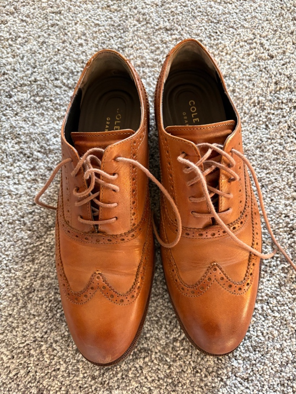 Cole Haan Men's Cognac Leather Wingtip Derby Oxfords